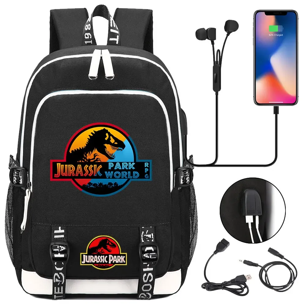jurassic park world dinosaure adolescent usb charge sac à dos pour ordinateur portable femmes hommes filles garçons enfants école livre sac voyage sac à dos