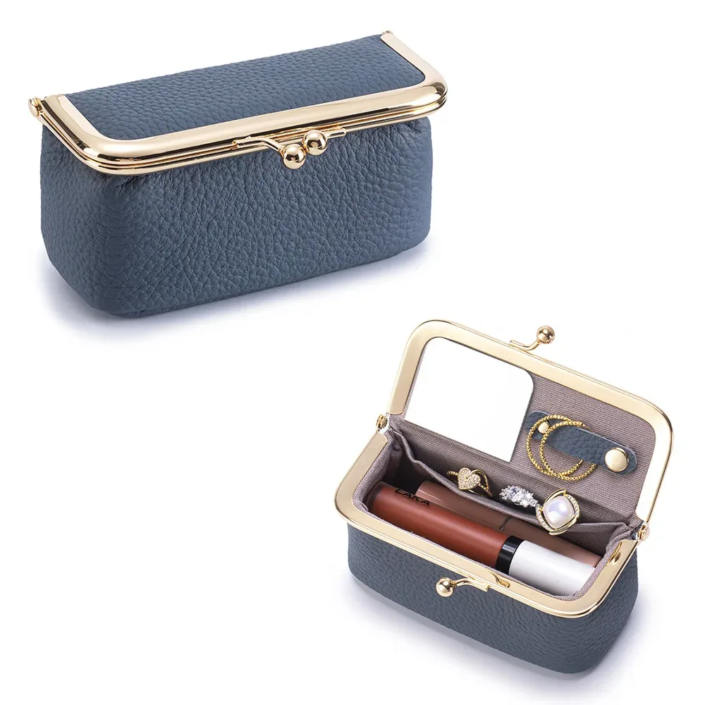 mini trousse de maquillage multifonction en cuir avec miroir, étui de voyage portable pour rouge à lèvres, bijoux, bagues, petits objets
