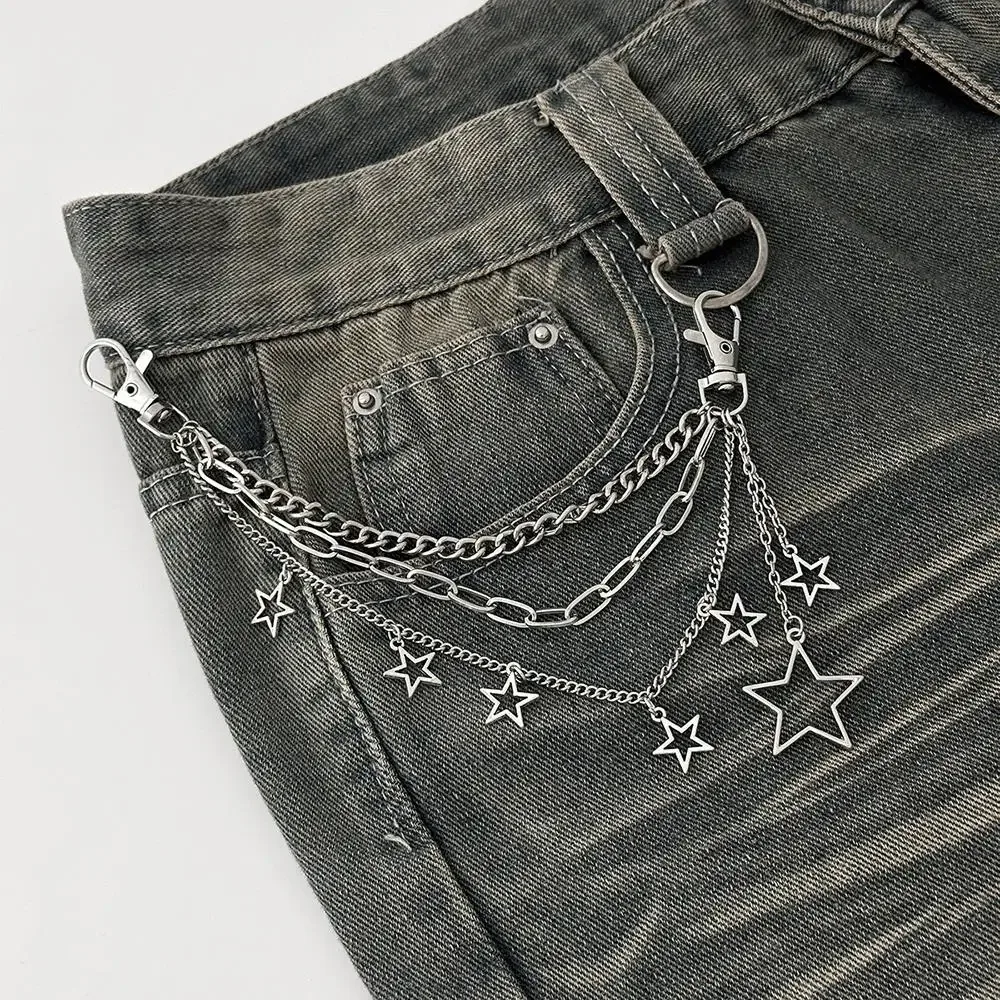 chaîne de sac en métal multicouche y2k, pendentif étoile, chaîne de sac à bandoulière punk rétro pour sac à main, accessoires de sac à nœud papillon en perles