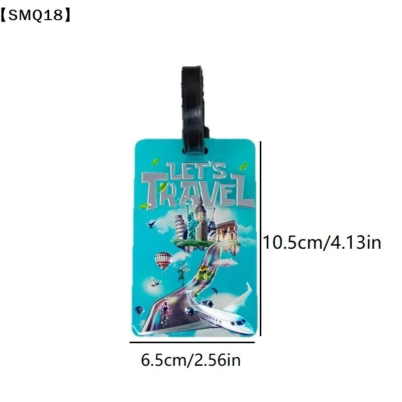 étiquette bagage motifs voyages destinations mondiales symboles avion couleur bleue rectangulaire anneau fixation voyage croisière identification bagages embarquement
