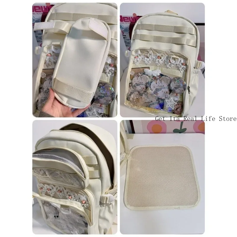 sac à dos ita rose italife big anime avec plaque d'insertion, grand sac itabag jaune kawaii pour femmes, double poche transparente pour affichage de pins h260