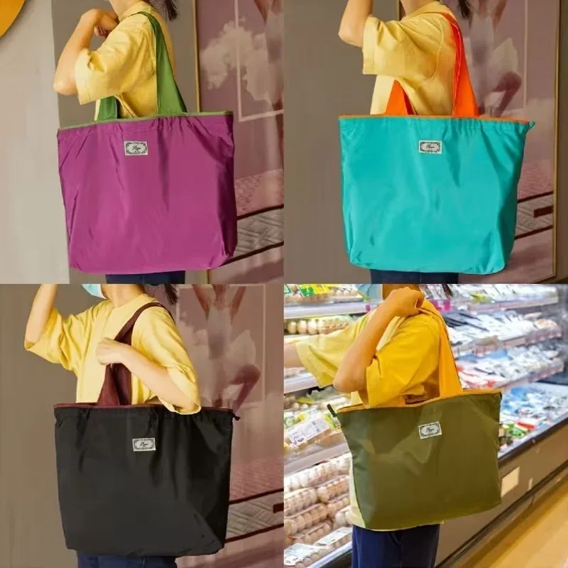 sac fourre-tout pliable de grande capacité pour épicerie, salle de sport, voyage – fermeture légère à cordon avec impression géométrique