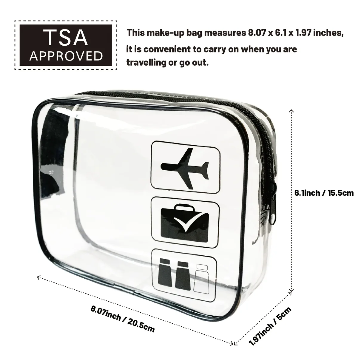 trousse de toilette transparente approuvée par tsa, organisateur de cosmétiques de maquillage de voyage en pvc durable avec fermeture à glissière, accessoire de voyage