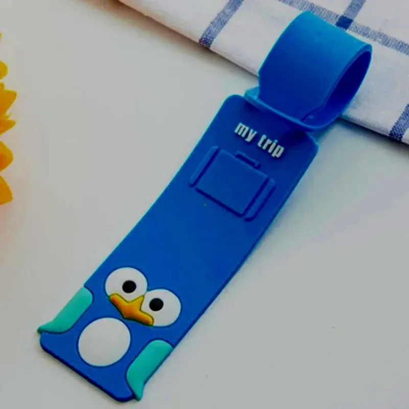étiquette bagage pvc imprimés animaux jaune canard bleu hibou bleu pingouin blanche voyage accessoires identification valise nom adresse