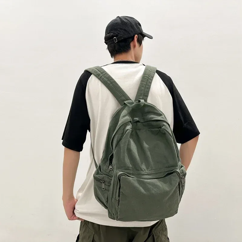 sac à dos vintage en toile délavée pour femmes, grande capacité, sacs d'école de loisirs pour étudiants, sacs à dos de voyage simples et solides, sac à livres féminin