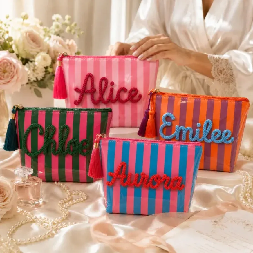 pochette de maquillage personnalisée, pochette cosmétique imperméable en pvc, cadeau pour demoiselle d'honneur, trousse de toilette personnalisée avec nom pour fête de mariage, cadeau pour professeur