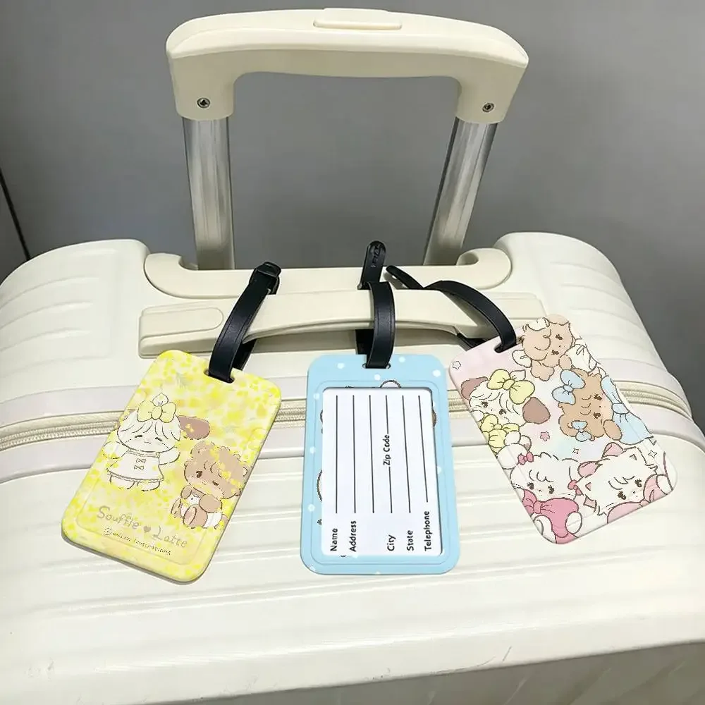 étiquette de bagage portable anti-perte m-mikkos chat mignon, étui de carte d'information en pvc, étiquette de voyage pour valise et sac à dos