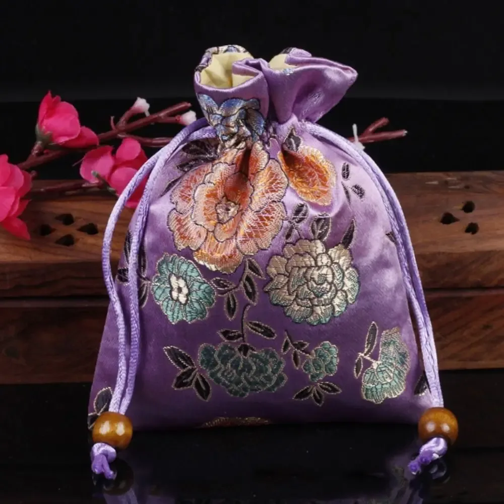 sac à cordon brodé floral, porte-monnaie, sac à bonbons, sac d'emballage pour bijoux, sac à sucre festif de grande capacité de style chinois