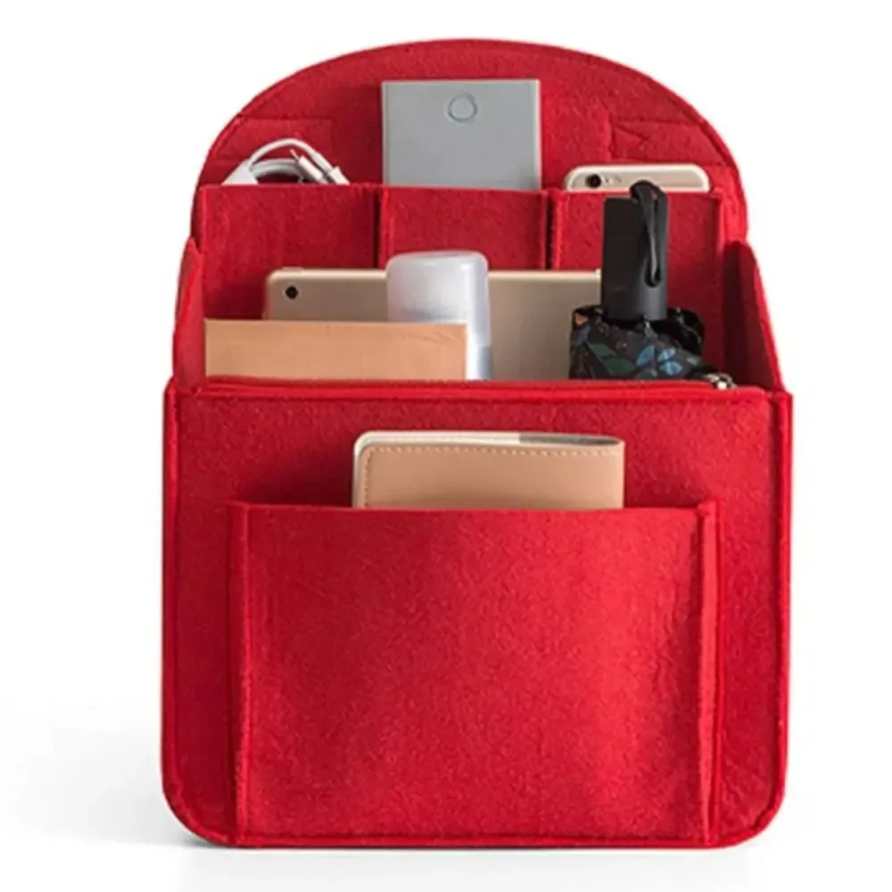 insert de sac à dos portable, petite pochette de rangement pour cosmétiques, sac de voyage intérieur pour femmes, organisateur de maquillage, compatible avec divers sacs, insert en feutre avec poches