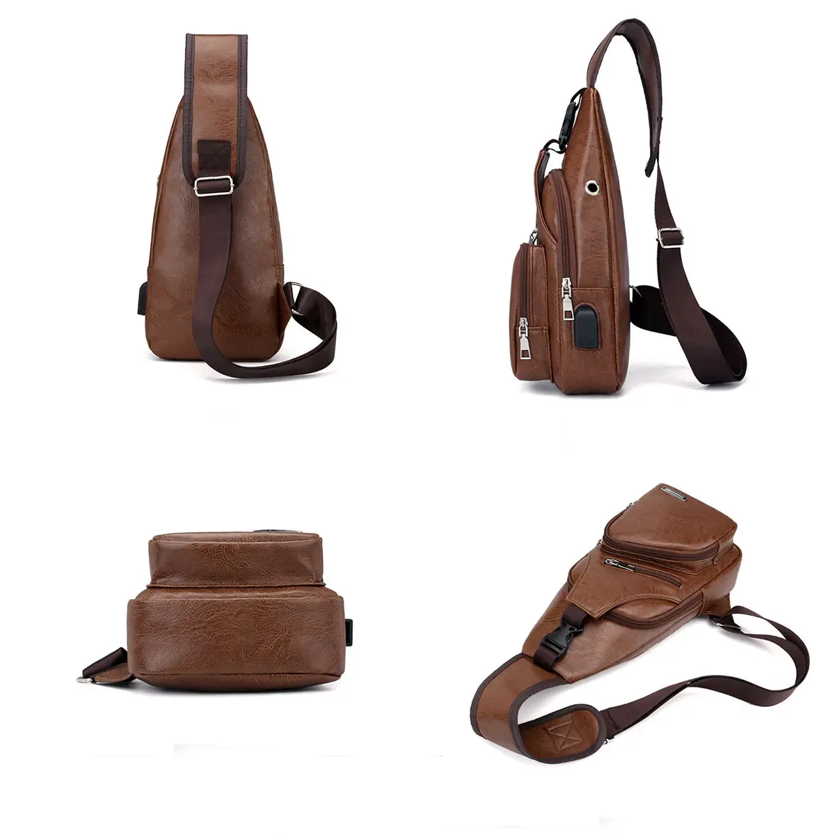 nouveau sac à bandoulière décontracté pour homme, sac de poitrine grande capacité pour sports de plein air, sac bandoulière multifonctionnel en pu pour homme