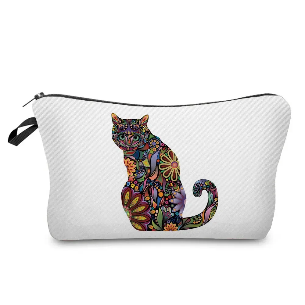 dessin animé fleur chien chat mignon imprimé femmes sac cosmétique en plein air portable voyage trousse de toilette personnalisable trousse de toilette trousse de maquillage