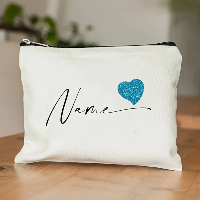 1 pièce trousse de maquillage simple personnalisée en forme de cœur, pochette de rangement cosmétique de voyage, trousse à crayons et portefeuille pour femme