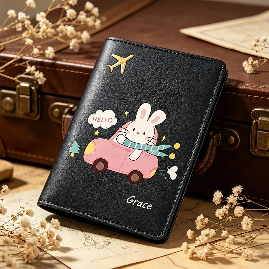 porte-passeport personnalisé avec motif de lapin, pochette de voyage personnalisée en 6 couleurs pour la protection des documents d'avion