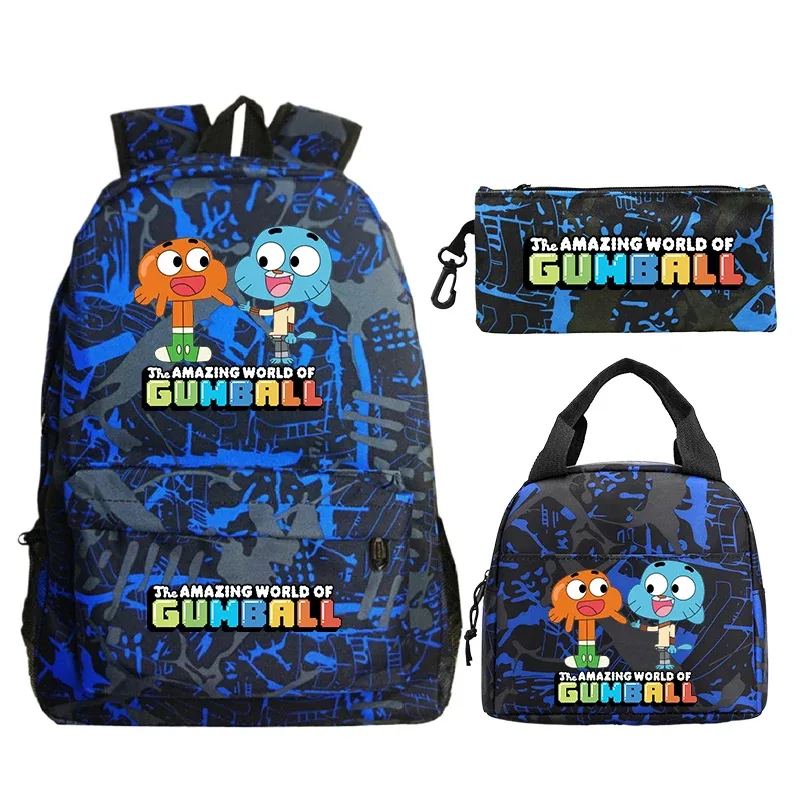 sac à dos the amazing world of gumball, ensemble de 3 pièces, sac d'école pour étudiants, sac à déjeuner, trousse à crayons, sac à livres pour garçons et filles, sac à dos de voyage pour femmes