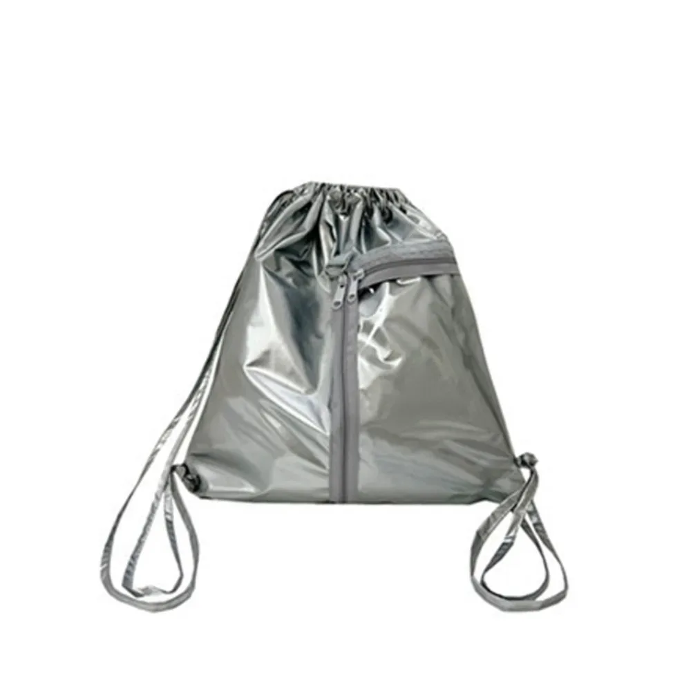 sac à dos transparent à cordon de serrage en pu argenté, grande capacité, style coréen, itabag, design tendance, sac à bandoulière léger