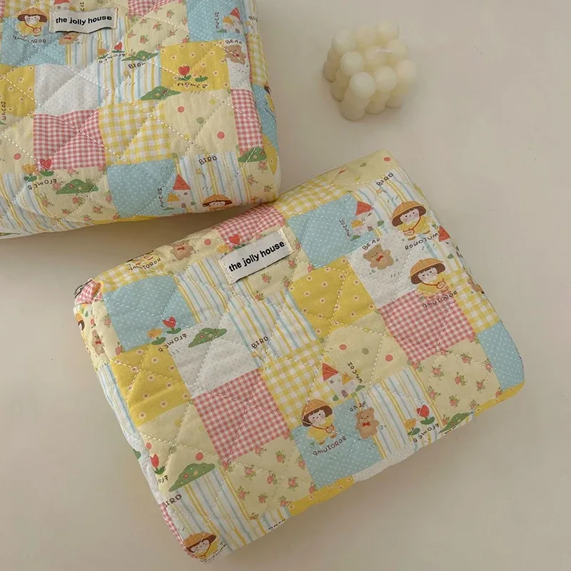 sac à main en coton de dessin animé vintage pour femmes, sac fourre-tout de grande capacité, sac à main de courtepointe de maquillage, évaluation de voyage cosmétique, mode
