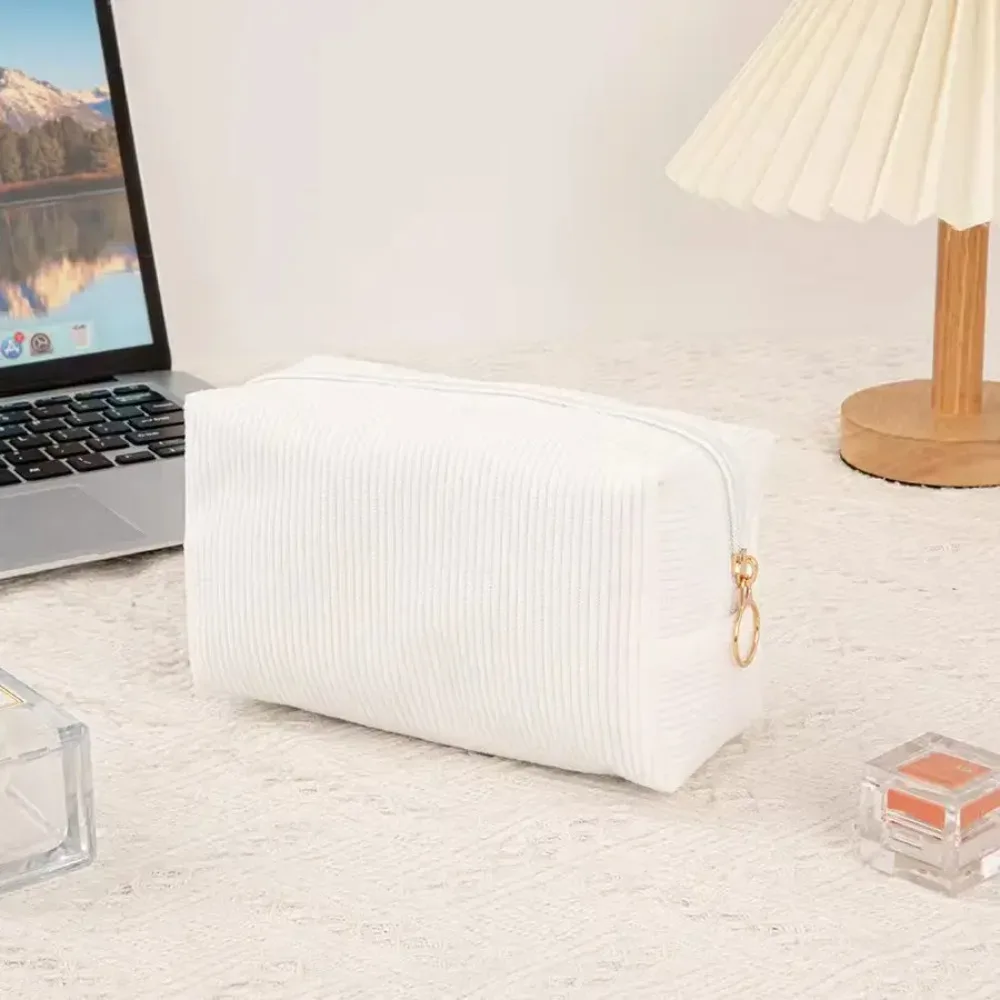 trousse de maquillage en velours côtelé de couleur unie – magnifique pochette doublée imperméable, utilisée pour les kits de cosmétiques, de soins de la peau et en déplacement