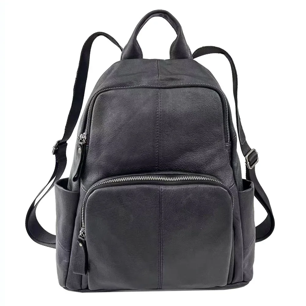 sac à dos en cuir véritable antivol pour femme, cuir de vachette noir, sac de voyage décontracté pour femme, sac à dos scolaire pour fille, initié