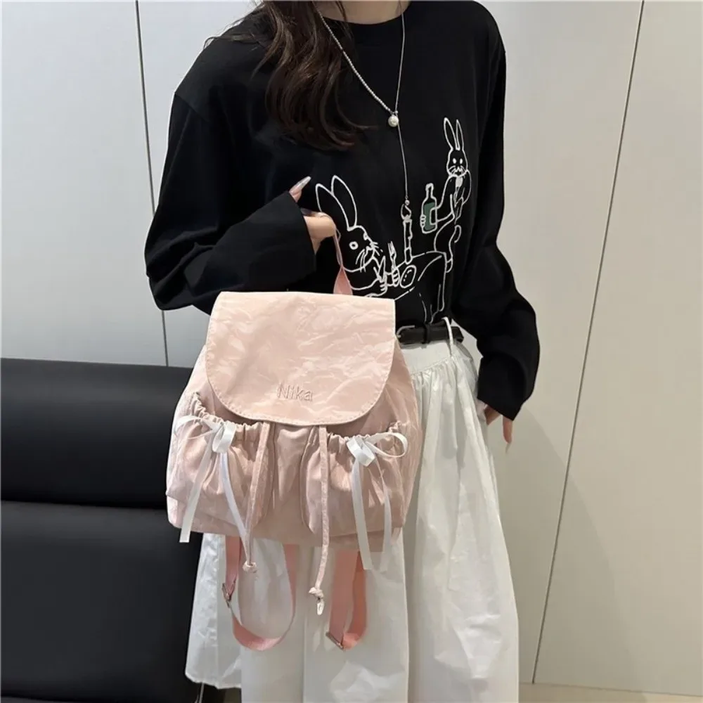 mode mignon noeud femmes sac à dos cordon grande capacité étudiants bookbag couleur unie école sac à dos voyage