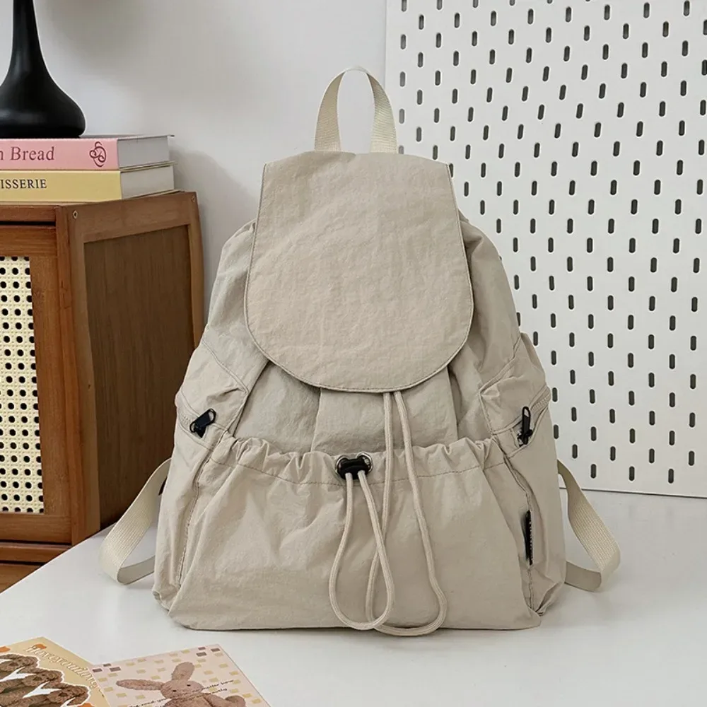 sac à dos de voyage léger et décontracté, style coréen, en nylon, avec cordon de serrage, étanche, grande capacité, cartable pour étudiants et adolescents
