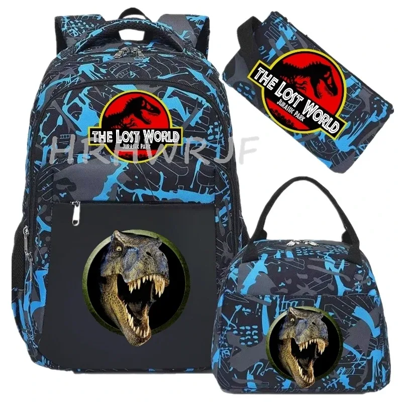 sac à dos jurassic world park, sac à dos de voyage camouflage dinosaure avec sacs à lunch, sacs d'école pour ordinateur portable pour femmes et hommes, 3 pièces