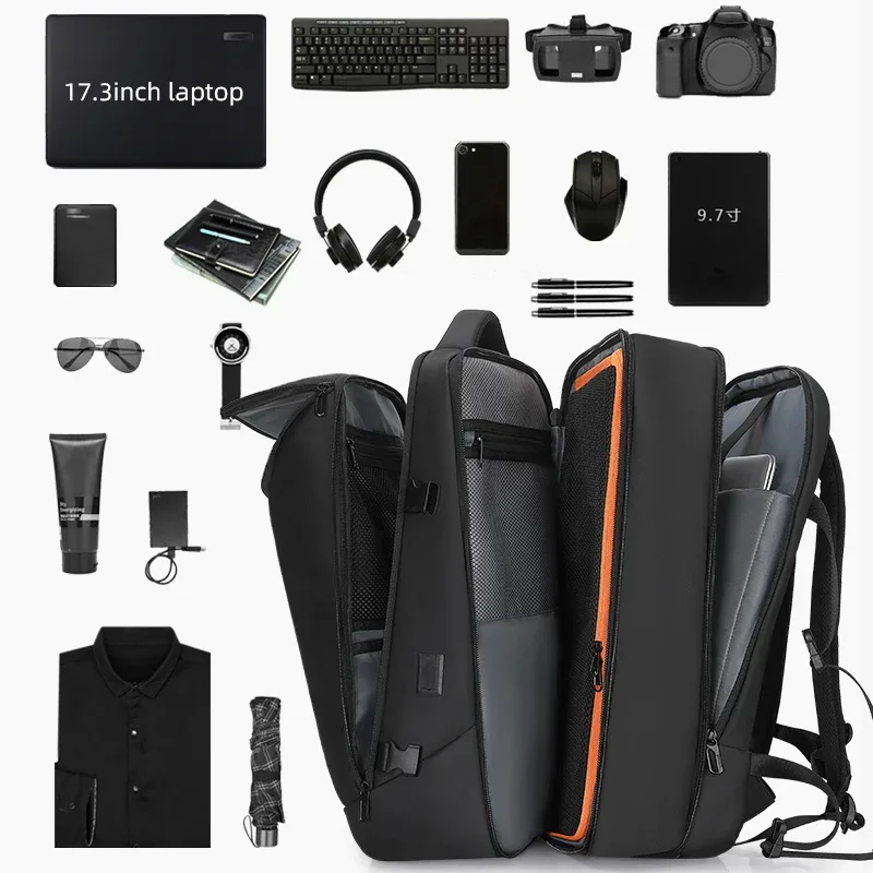 sac à dos extensible tangcool 36l-50l, imperméable, en oxford, pour ordinateur portable 17,3 pouces, voyage d'affaires, approuvé pour les vols