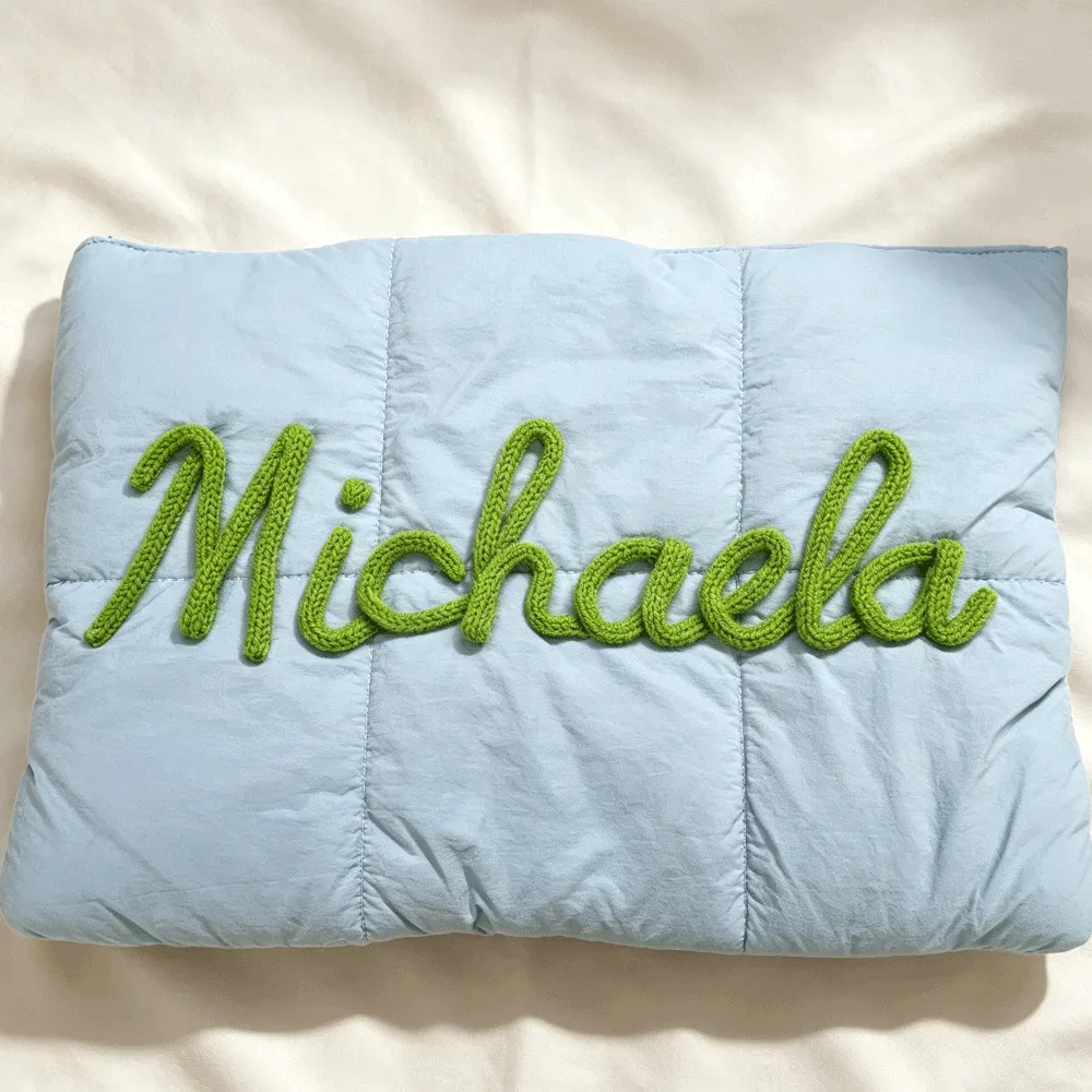 sac pour ordinateur portable personnalisé, étui pour ordinateur portable matelassé avec lettres en chenille personnalisées, housse pour ordinateur portable de 12x16 pouces, cadeau de bureau