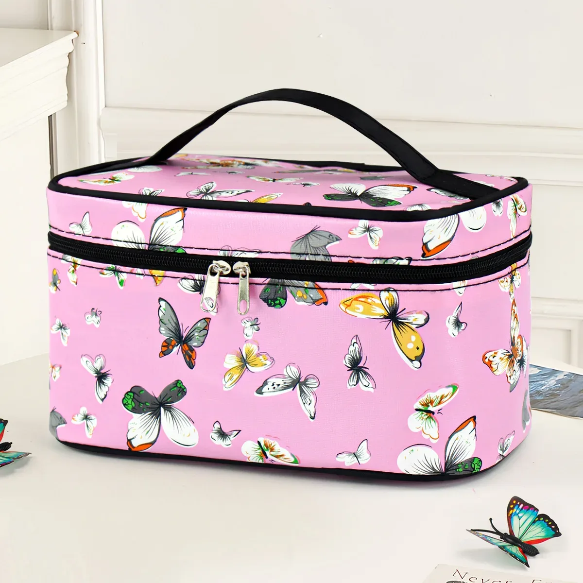 Pochette cosmétique en similicuir tendance, design carré, simple, pratique, facile à transporter, trousse de maquillage, sac de toilette de voyage