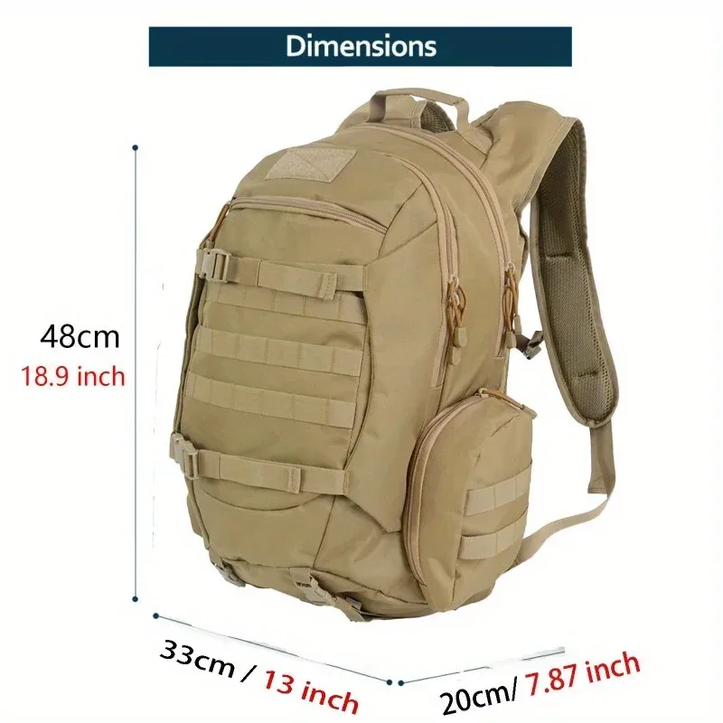 sac dos nylon kaki bandes grises compartiments multiples forme trapézoïdale usage sport aventure randonnée trekkings
