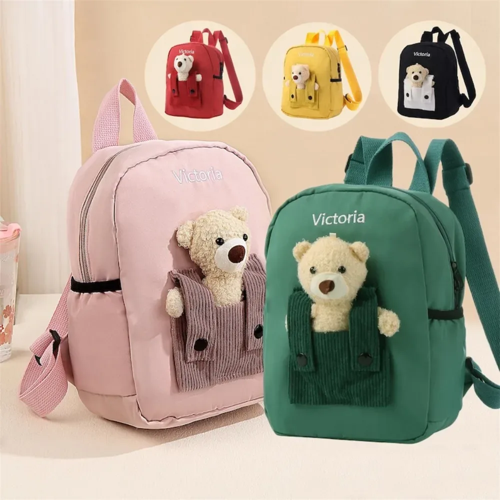 sac à dos personnalisé avec nom brodé d'ours en peluche mignon – sac à dos doux et durable pour le campus quotidien des tout-petits, cadeaux parfaits pour l'école