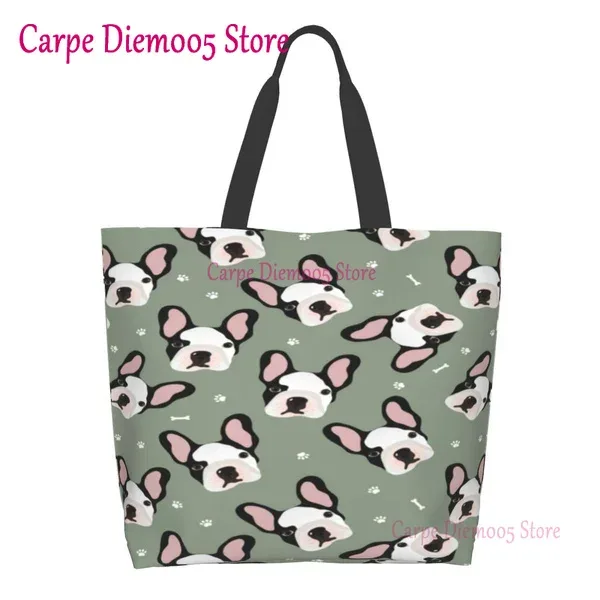 sac fourre-tout grande capacité pour femme, sac d'épicerie pour femme, bouledogues français mignons, initié