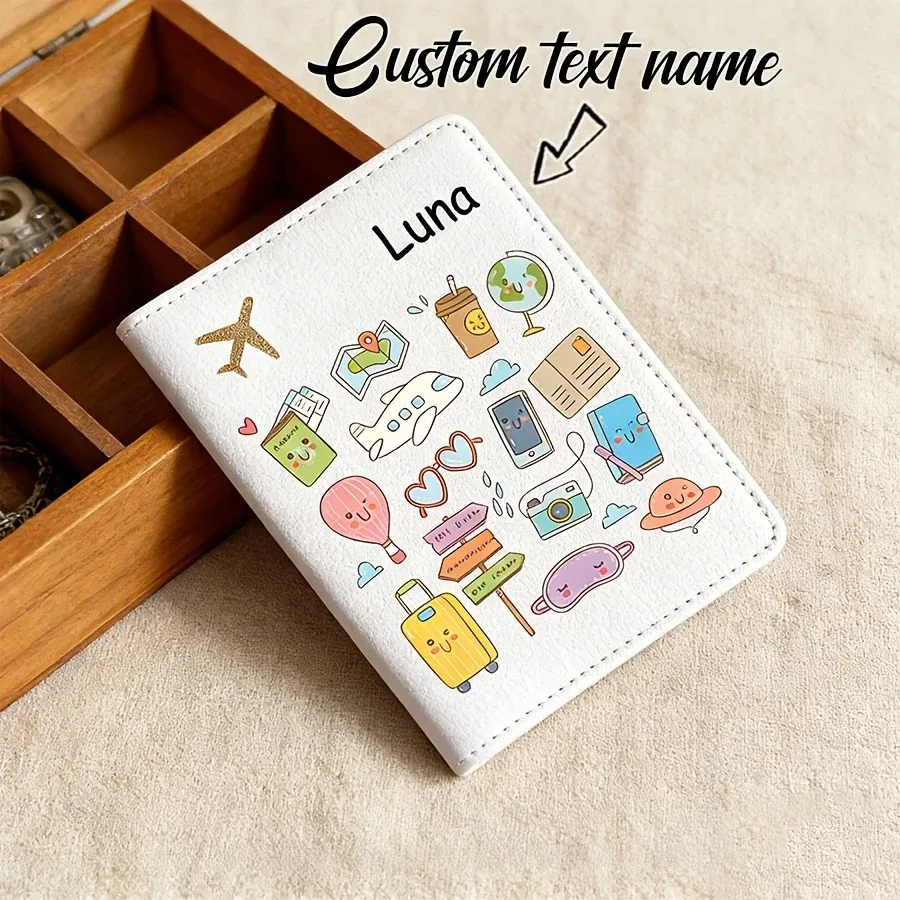 porte-passeport personnalisé avec nom et texte - étui de voyage mignon à motif de dessin animé, léger avec fermeture facile