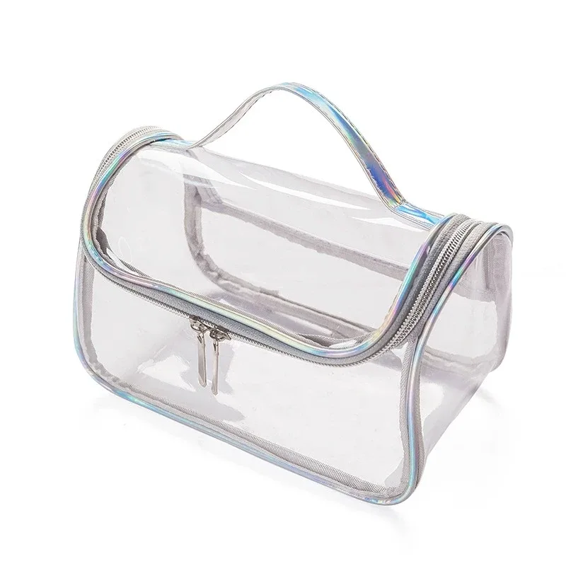 sac de maquillage transparent en pvc imperméable, trousse de toilette de voyage transparente, sac de rangement cosmétique à fermeture éclair de grande capacité