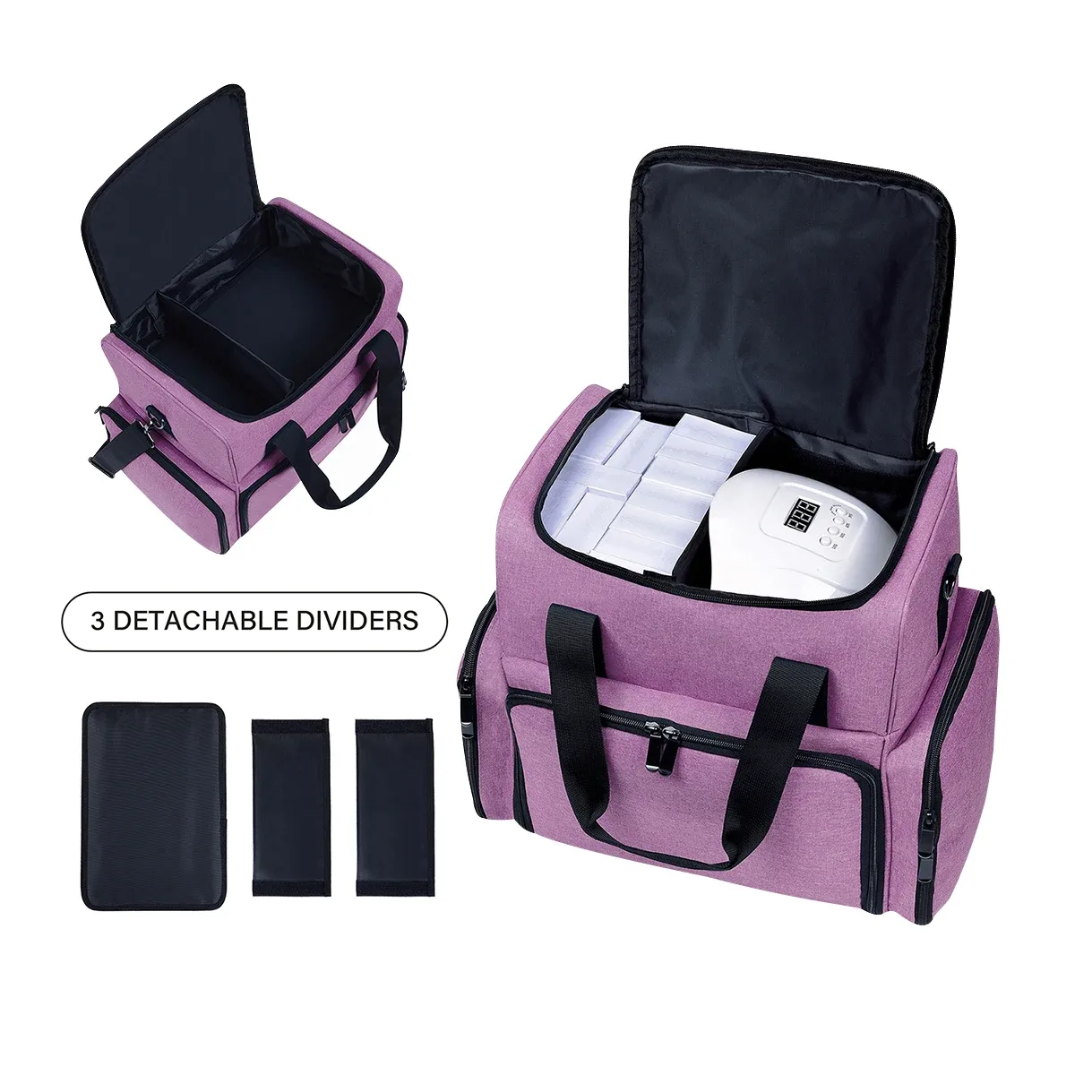 uozl trousse de maquillage double couche de grande capacité avec 3 pochettes amovibles et 2 compartiments amovibles avec bandoulière réglable