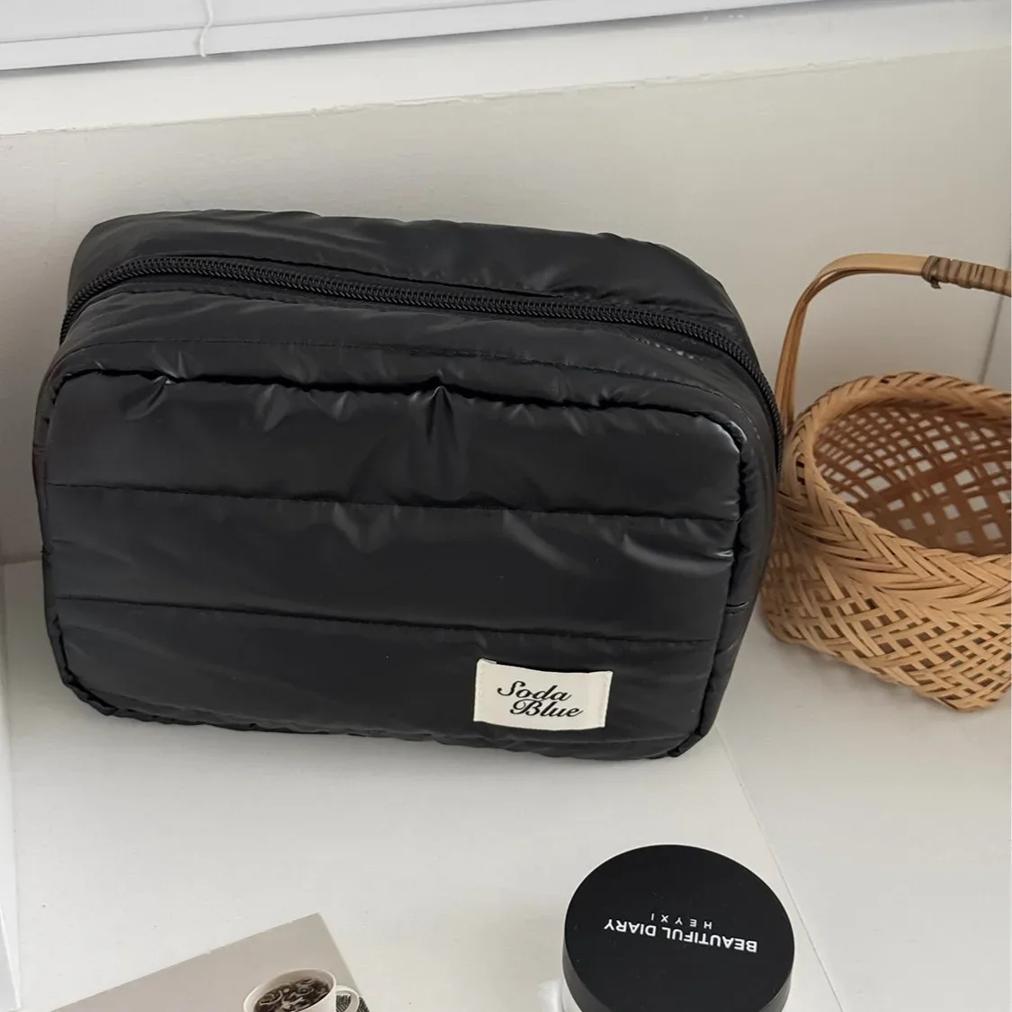 nouvelle trousse de rangement portable brillante effet nacre pour soins de la peau, série lazy line, sac organisateur de maquillage rectangulaire étanche