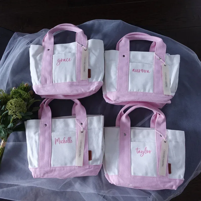 mini sac fourre-tout bateau en toile personnalisé, sac personnalisé, sac à main en toile, guest de mariage personnalisé, sacs de fille de fleur, sacs cadeaux
