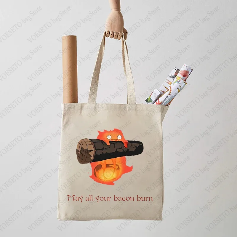 sac fourre-tout à motif may all your bacon burn, sacs à bandoulière en toile pliants tendance pour les déplacements quotidiens, sac de courses réutilisable pour femmes