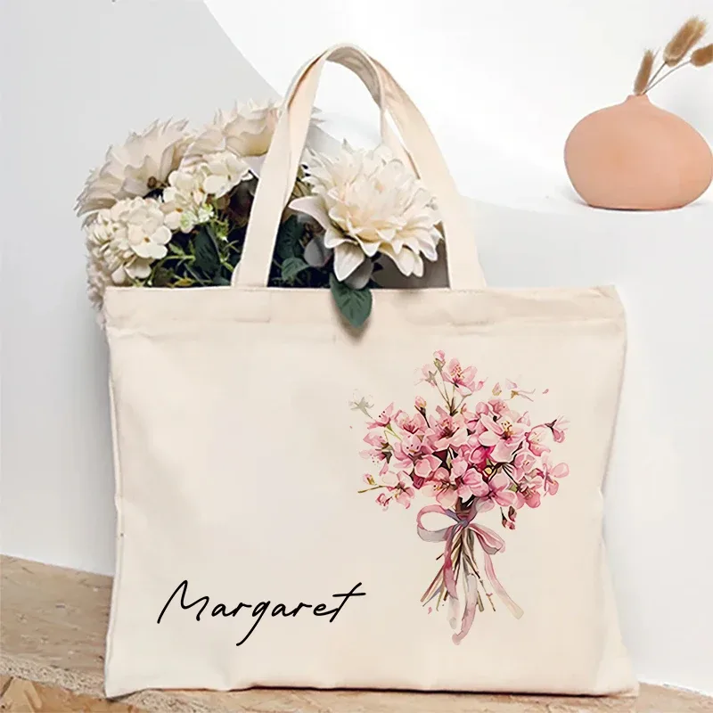 sac à main personnalisé avec nom pour bouquet de fleurs, sac de rangement de voyage, sacs fourre-tout simples, cadeau d'anniversaire personnalisé, mariage, demoiselle d'honneur, initié