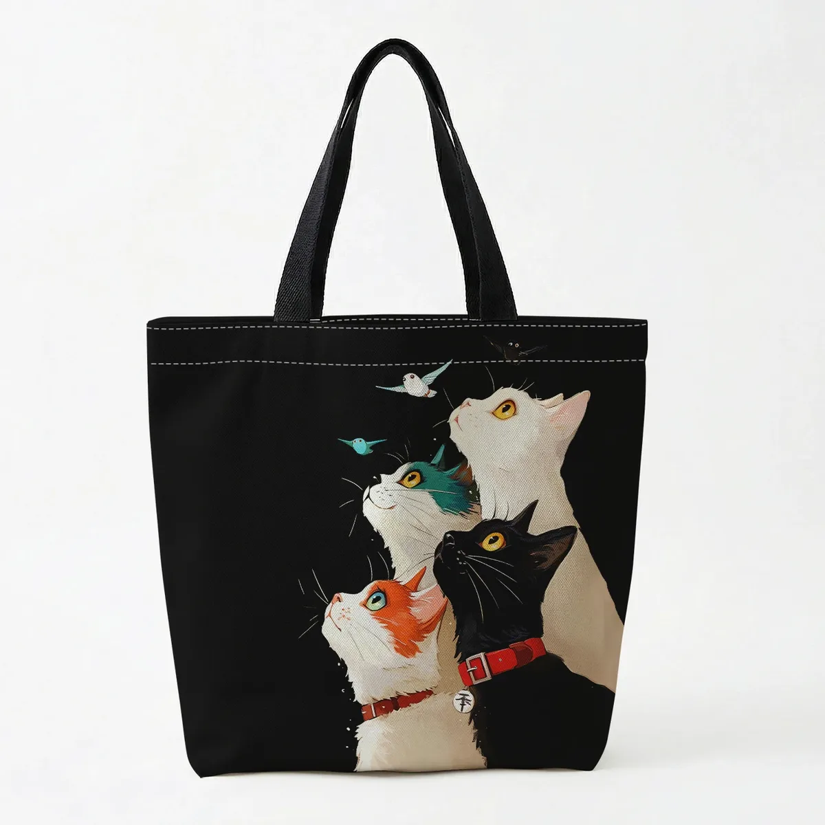 1 pièce, sac à main motif chat empilé, sac à main réutilisable et tendance, sac à main multifonctionnel, sac de shopping en toile imprimée