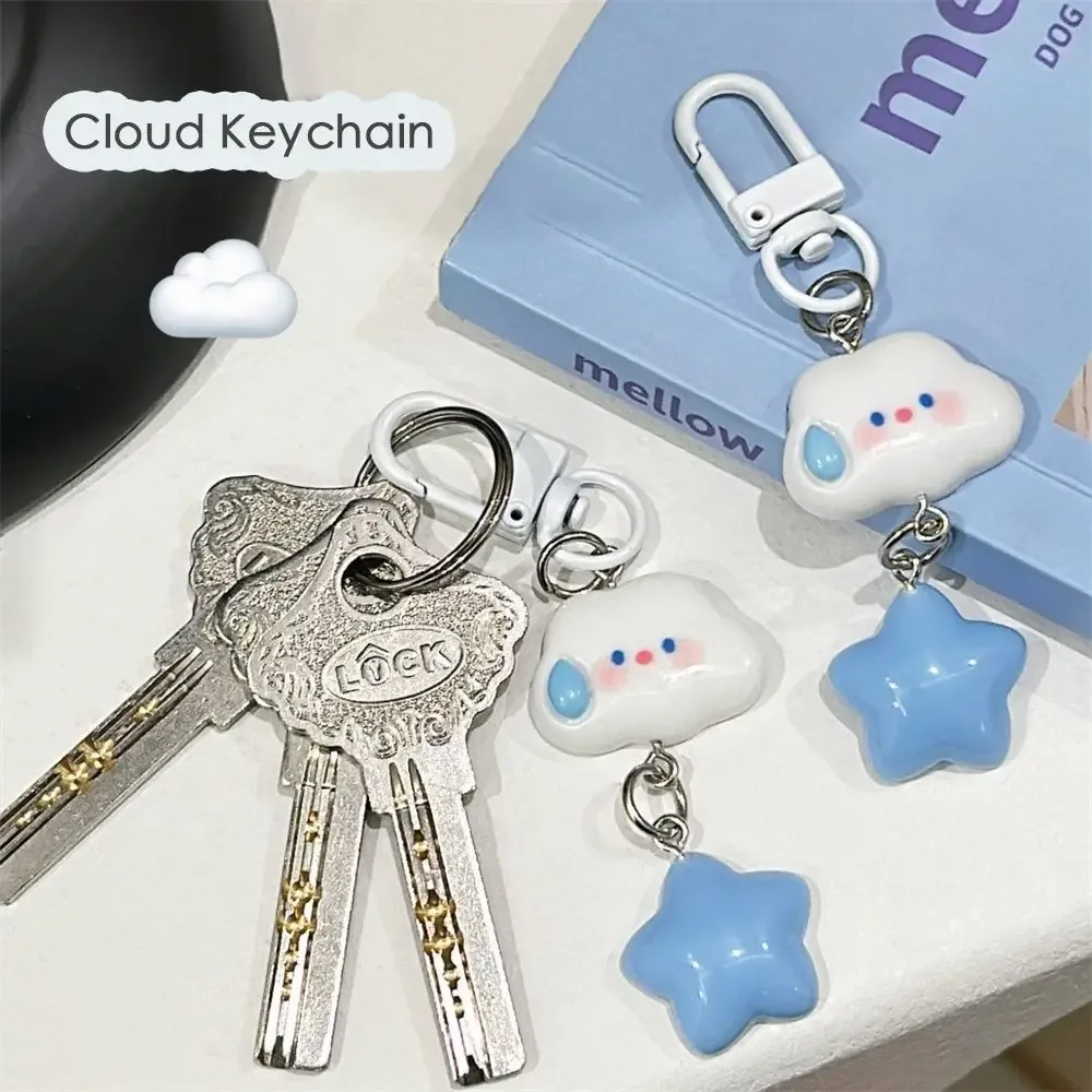 cadenas nylon nuage rose forme visage mignon étoile bleue chaînette accessoire voyage sacoche sac dos cadeau