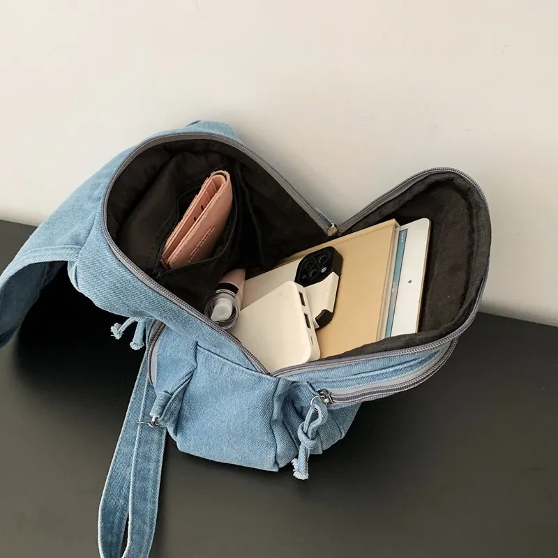 sac à dos en jean tendance pour femme, sac d'école décontracté, sac de voyage rétro délavé, sac à dos léger, sac à bandoulière pour usage quotidien