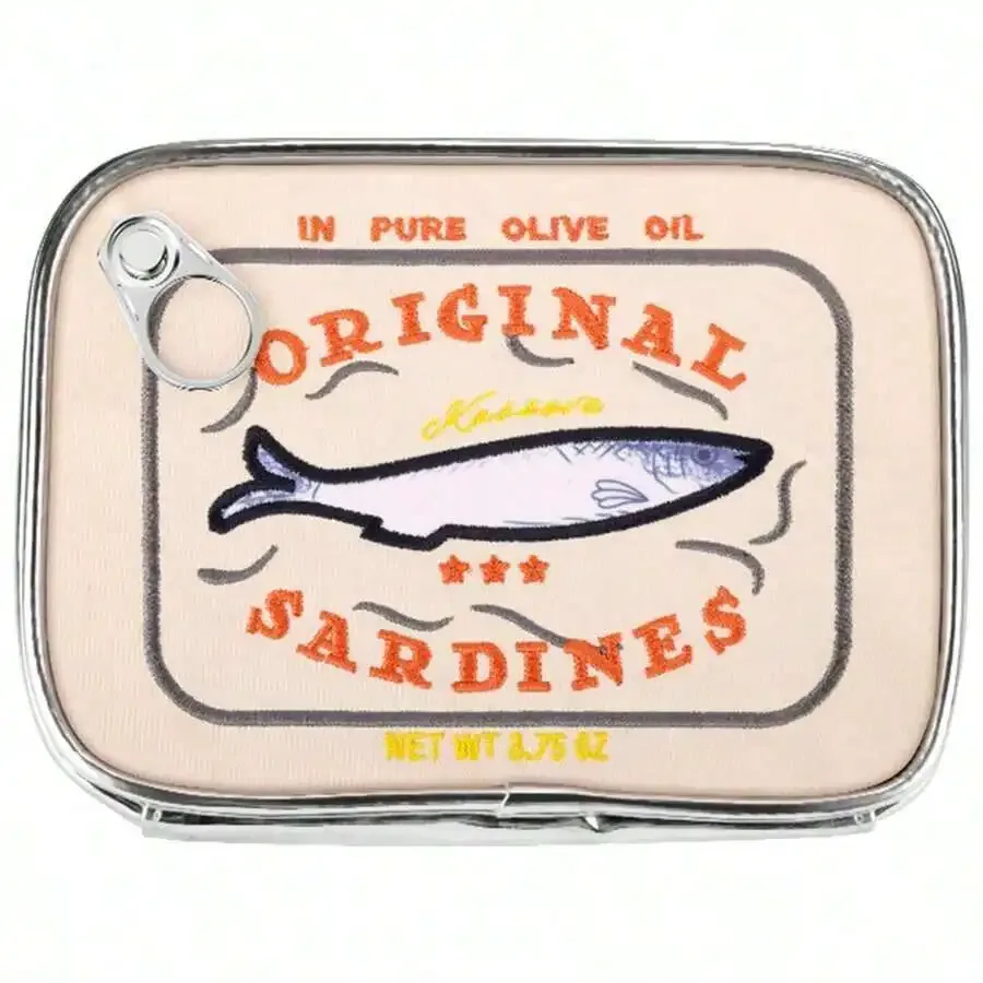 joivida 1 pièce trousse de maquillage en forme de boîte de conserve de sardines, petite pochette mignonne, trousse à crayons et cosmétiques, essentiels de voyage et de vacances pour femmes, adolescentes et jeunes filles