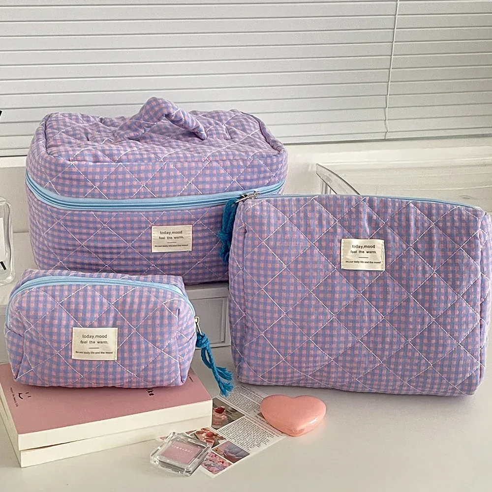 organisateur voyage polyester treillis diamant lavande relief boîte femmes maquillage compression sacs cosmétiques trousse toilette