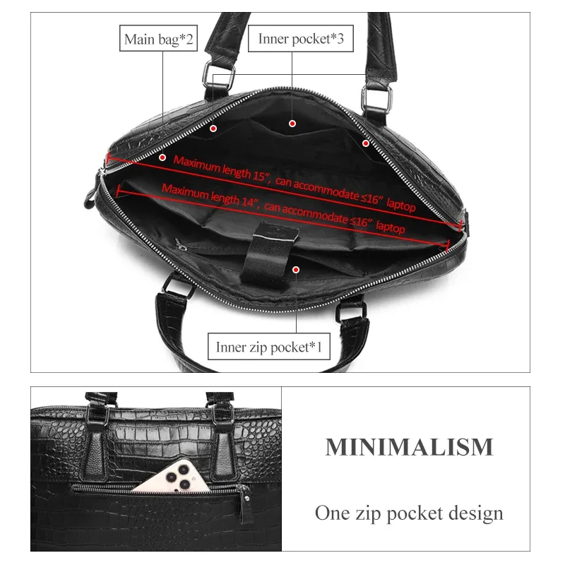 schlatum véritable cuir crocodile grain porte-documents dur pour hommes 15.6 pouces mallette pour ordinateur portable sacs ordinateur sac sacs à main de luxe