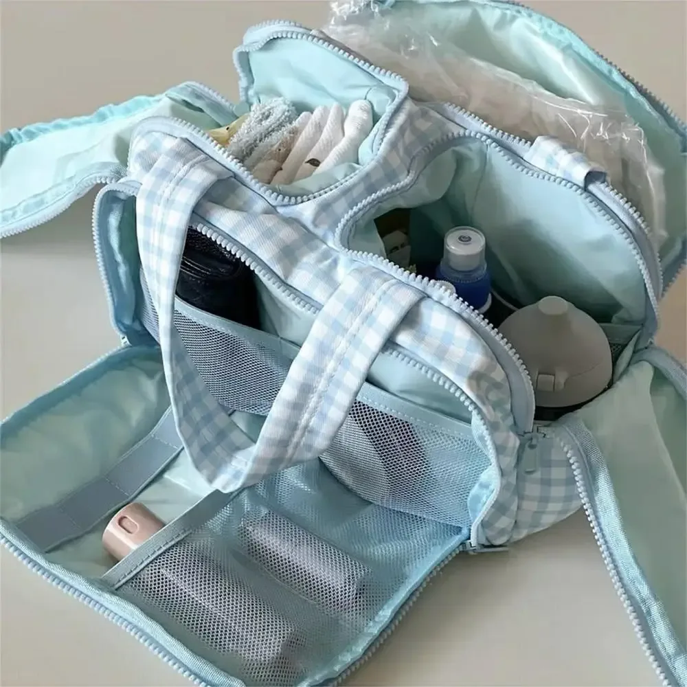 sac à main cosmétique design multi-poches, double face ouvert, poignée confortable, trousse de toilette de voyage, accès facile, séparé, sec et humide