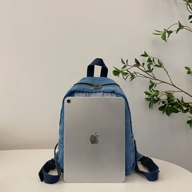 nouveau sac à dos en denim brodé avec n'importe quel nom, sac de voyage personnalisé à la mode avec couleur contrastée pour les déplacements et les loisirs en plein air