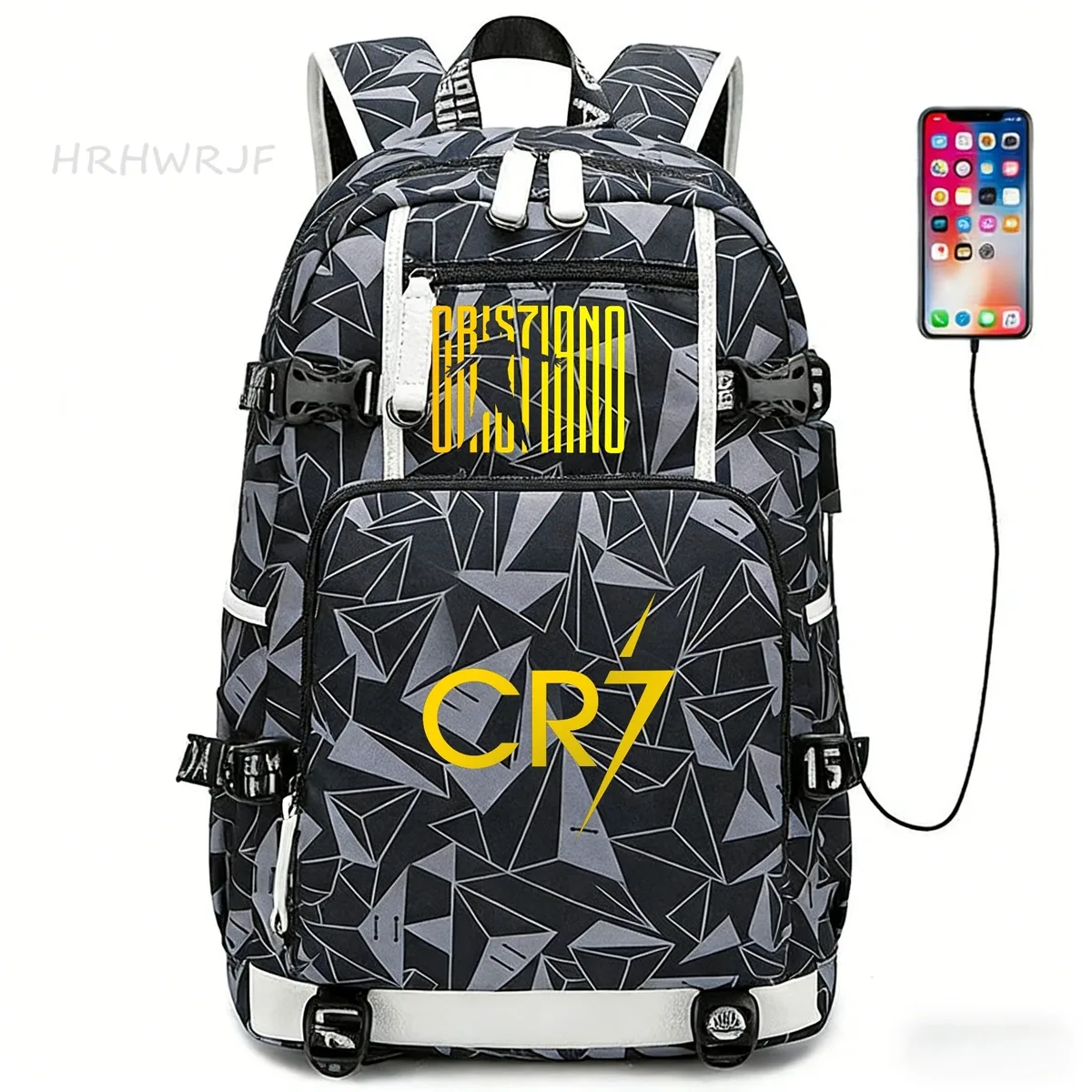sac à dos camouflage cr7 pour ordinateur portable, sac à dos de randonnée, sacs d'école de 18 pouces, sacs d'école imperméables usb de grande capacité, sac à dos mochilas