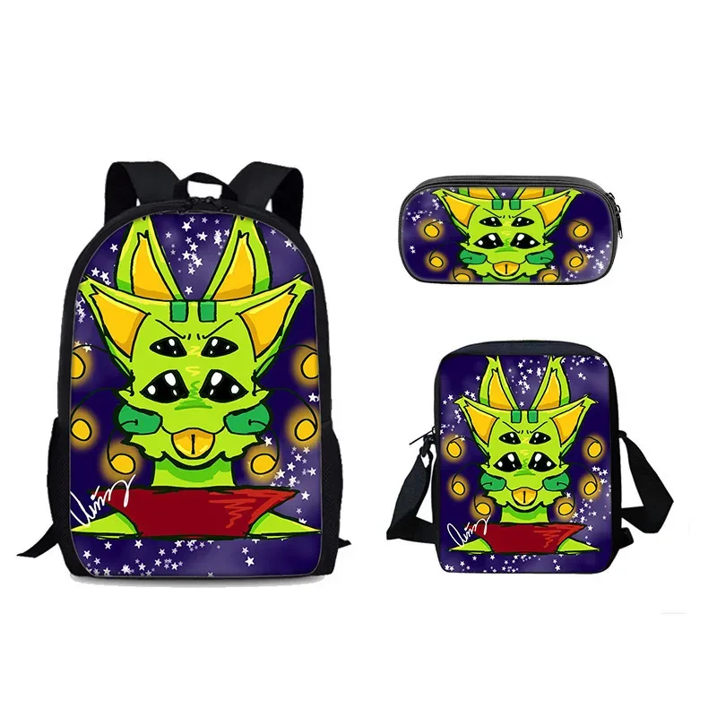chat vert récupérateur gnarpy trois pièces ensemble sac à dos dessin animé école primaire sac à dos sac à bandoulière trousse à crayons
