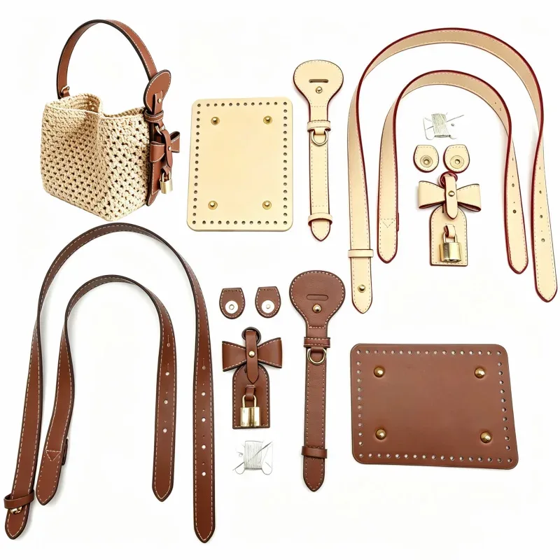 sac seau vintage fait main en paille tressée avec accessoires en cuir pu, bandoulière simple pour sac à bandoulière ou sac croisé