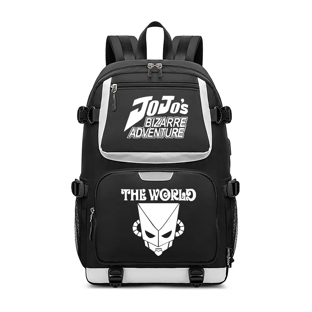 jojo's bizarre adventure – sac à dos de voyage dessin animé, grands sacs d'école imperméables pour femmes, sac à dos rose avec port usb pour ordinateur portable